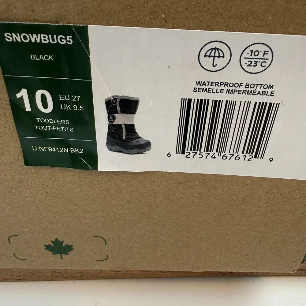 New Little Kids Kamik Snowbug 5 Black Lined Comfort Warm Snow Boot Size 10 C NIB